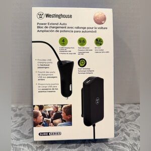 Westinghouse 4-Port USB Car Charger Power Extend Auto – Backseat Charging Hub